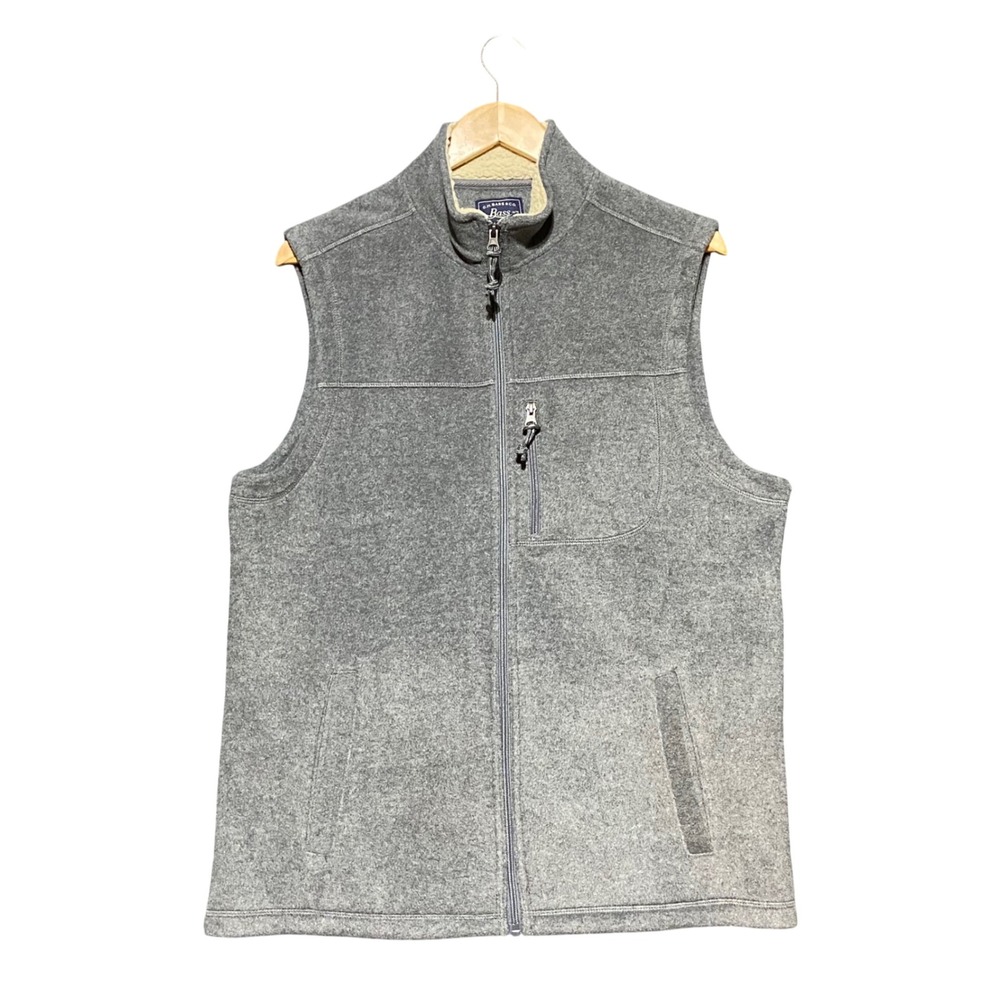 GH Bass & Co Mens Fleece Vest Charcoal Heather Grey Sherpa Collar Zip Medium NEW